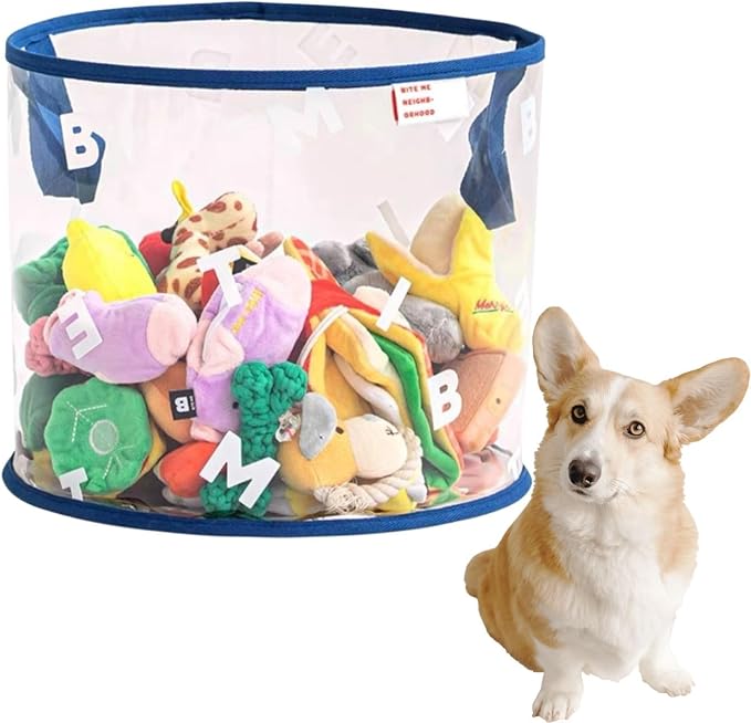 MANON ROSA Dog Toy Storage Basket Bin Round PVC Pet Storage Basket with Handles for Organizing Toys Blankets Leashes for Puppies Cat Kitten Rabbit (Small,Blue)
