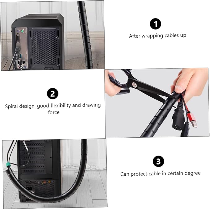 LALAFINA Cable Organizer Sleeve for Pets Spiral Wire Holder 1 Set Cord Management Tube for Dogs and Cats Flexible and Sturdy Cable Wrap in Black