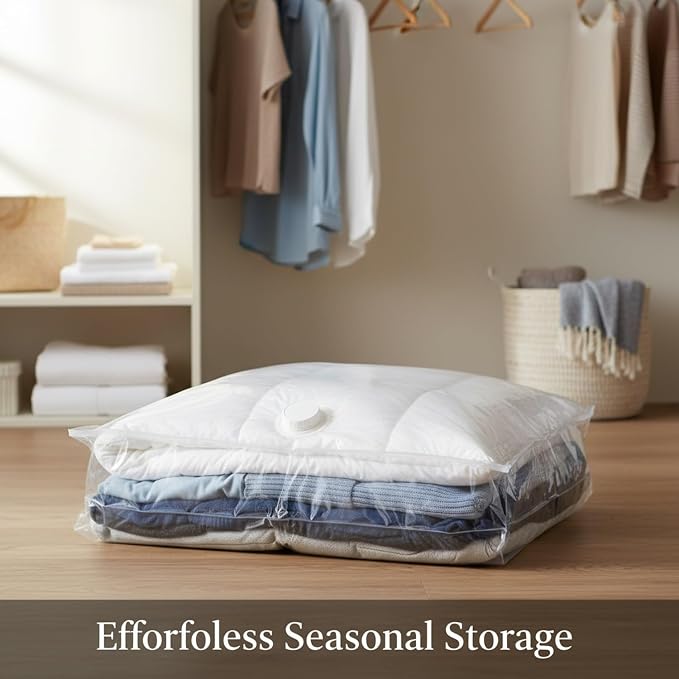 Vacuum Storage Bags for Clothes and Bedding, Clear Space Saver Bags with Valve, Reusable Compression Organizer (1 Pack)