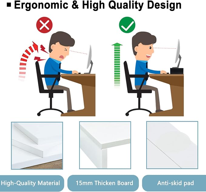 TEAMIX 20 inch White Monitor Stand Riser, Wood Desktop Computer Stand | Fits Laptop, Printer, TV, PC Tower, Full Keyboard Storage Underneath, Ergonomic, Desk Organizer for Home Office Gaming Vanity