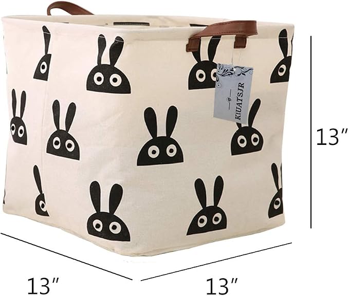 Square Storage Bins Canvas Collapsible Storage Basket with Handles - Organizer for Nursery, Kid's Toys & Laundry, Gift Baskets (Rabbit)