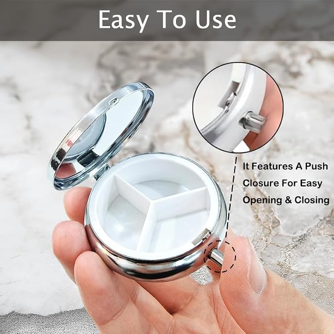 Portable Round 3 Compartment Metal Pill Box Christmas Sled with Gifts Ideal for Kitchen Office Travel or Daily Medication Use
