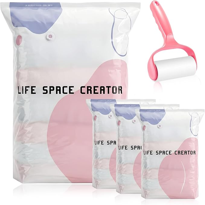No‑pump Vacuum Storage Bags - 3-Sec Fast Compression, Heavy-Duty Travel Vacuum Bags Without Pump, Reusable Large Cube Vacuum Seal Bags, Press & Seal, Keeps Clothes Dry & Dust‑Free (L,3PCS)