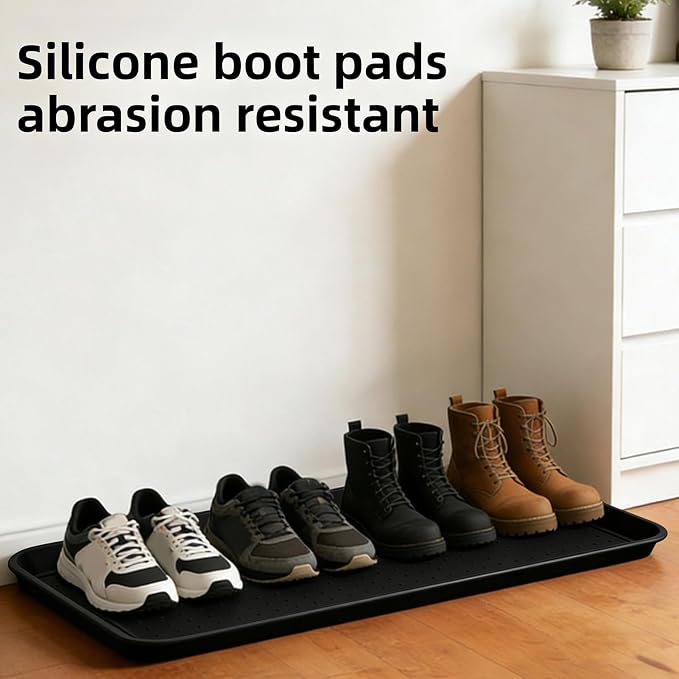 Asixxsix Silicone Boot Tray, 30x15 inch Non Slip Shoe Tray with Raised Edge, Pet Feeding Mat Sink Protector, Heavy Duty Boot Mat for Entryway Shoe Storage Indoor Outdoor Use (Black)