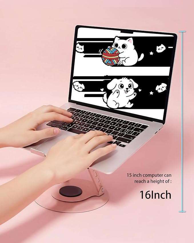 360° Rotating Adjustable Laptop Stand Perfect for Work, Painting,Office,Travel,Home,Fits MacBook & Laptops up to 13-15",Dual Rotary Shaft,Folding Design-Pink