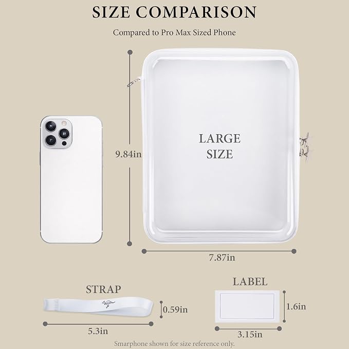 Clear Hard Shell Zipper Case Set (3 Large), 120s Thick PET Plastic, Dual Zippers with Star Charms, Removable Straps, Removable Labels with 2 Markers for Travel, Storage & Organization