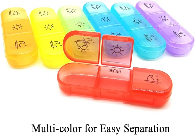 Pill Organizer Case Large Capacity, Dual Protection Pill Box 7 Day | 3 Times a Day, Daily Travel 21 Compartment Medicine Dispenser Weekly Planner for Vitamin, Medication, Fish Oil, Supplements