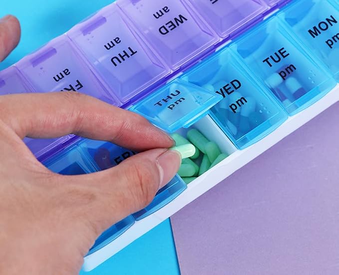 UXCONGOID Large Pill Organizer 2 Times a Day, Weekly Pill Organizer Daily Pill Box 7 Day Medicine Organizer Box, AM PM Pill Case Container Holder Pill Dispenser Travel Medication Organizer