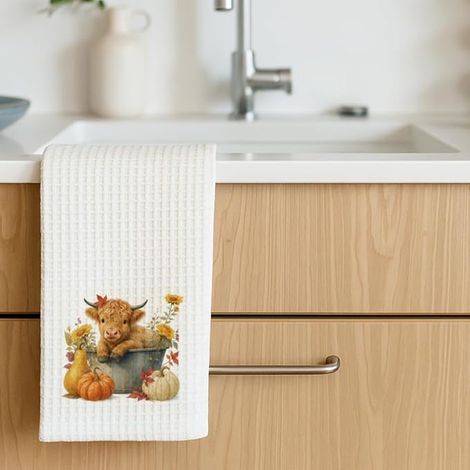 Cute Highlands Cows Theme Dish Towels Gifts for Women Mom Nieces Grandma Friend,Highland Cow Themed Flour Sack Towels Kitchen Towels Decor for Farmhouse,Highland Cow Hand Towel for Bathroom -16