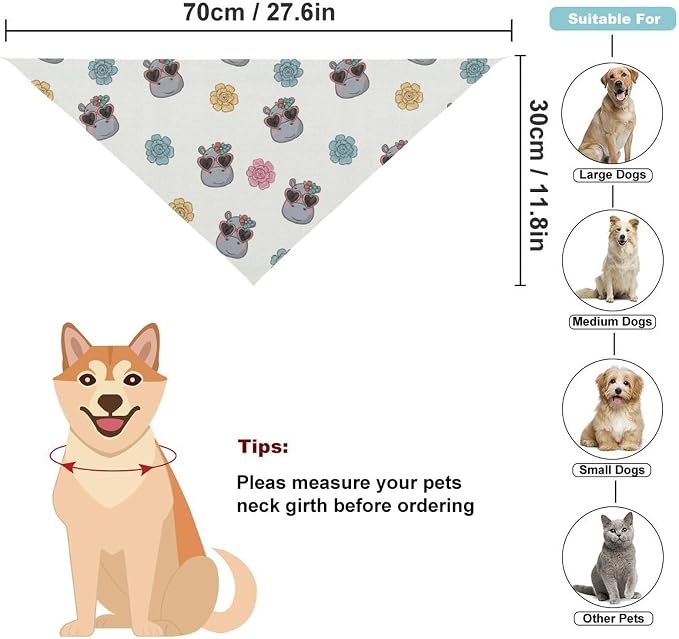 Lightweight and Comfortable Hippo with Heart Glasses Pet Scarf with Adjustable Design for Small to Large Cats and Dogs Casual Daily Use