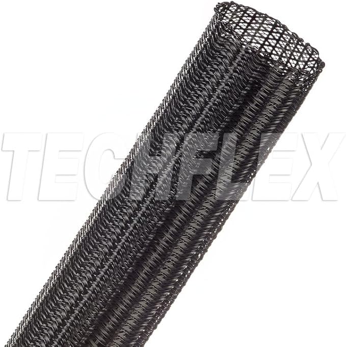 Techflex F360 Full 360 Degree Enclosed Semi-Regid Braided Sleeving Flexible Conduit - 1.25" - 200 Feet - Black
