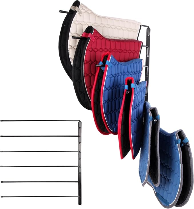 TOMESHA Saddle Pad Rack-Horse Blanket Holder,Extra-Long Rack Arms for Various Accessories,Heavy Duty 180 Degree Swing-Out Wall Mount,Six (6) Well-Spaced,Storage Rack Stand Wall Mount