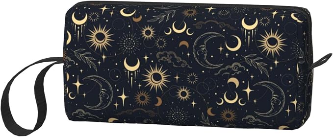Vintage Astrology Sun And Moon Makeup Bag for Women | Small Travel Cosmetic Pouch with Zipper, Compact Makeup Organizer Bag for Purse, Toiletries, Skincare & Daily Essentials