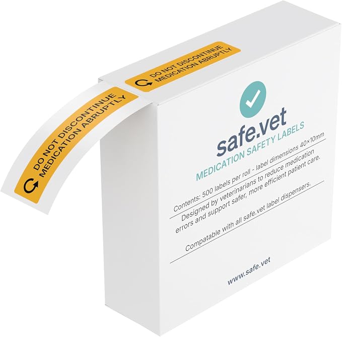 Dispensed Medication Veterinary Pharmacy Labels | Roll of 500 | Clinical-Grade Color-Coded Stickers for Medication Bottles (Do Not Discontinue Abruptly)