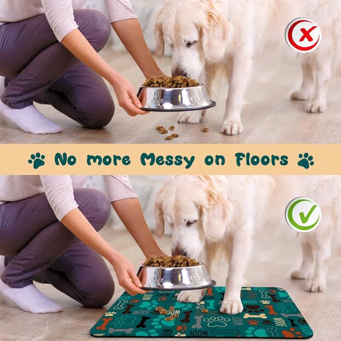 Dog Food Mats for Floors Waterproof, Pet Water Bowl Mats Pet Feeding Absorbent Placemats Green 16 * 24 inch