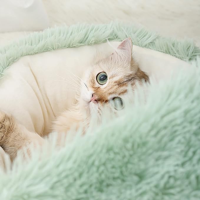 15.8'' Soft Round Plush Faux Fur Pet Bed for Cats or Small Dogs, Anti-Anxiety Cat Bed Puppy Bed, Washable Fluffy Anti-Slip Mute Base, Soft Pet Round Bed, Snooze Sleeping Cozy Kitty Kennel