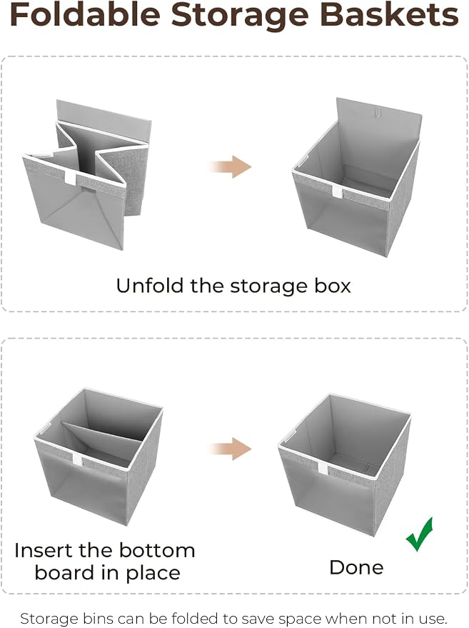 StorageWorks 13x13 Storage Cubes, Cube Organizers Bins, Gray, 3-Pack | Clear Window for Visibility, 2 Soft Leather Handles, Collapsible, Flip to Show/Hide, Storage Bins for Closet, Shelf, Cubby