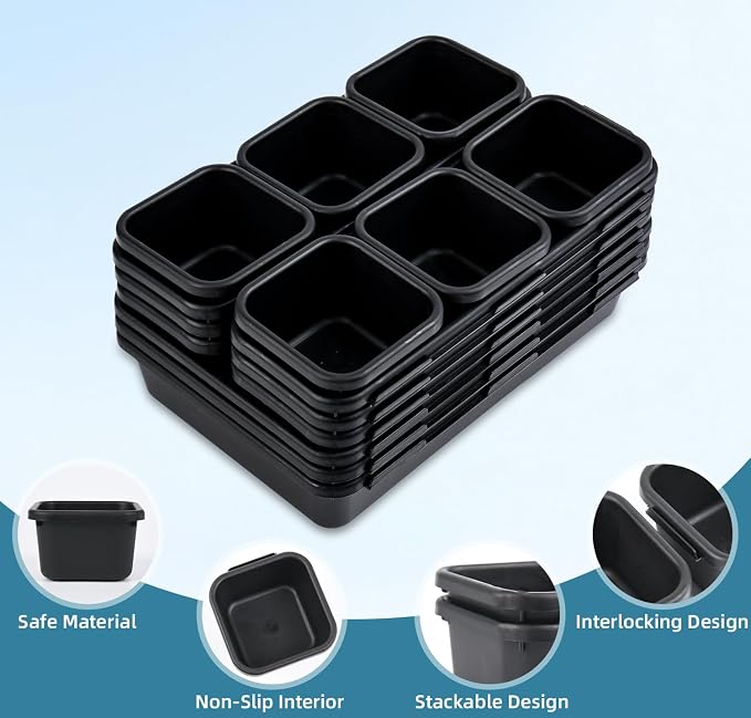 Kutesna 25 PCS Drawer Organizers Set, 4 Size Plastic Storage Bins（Black ） | 4 Size Interlocking Plastic Storage Bins for Office Supplies, Jewelry Makeup Vanity, Bathroom Kitchen, Gadgets Small Items