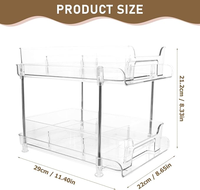 Ipetboom Double-layer Pull-out Storage Shelf Organizer for Kitchen and Bedroom, Made of Pet and Stainless Steel, Firm and Sturdy with Soft Feel, for Home Supplies and Bathroom Storage