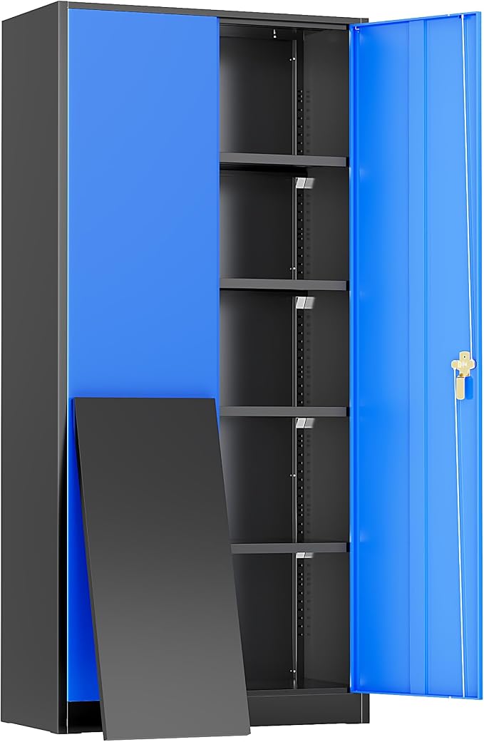 Greenvelly Metal Storage Cabinet, 72" Locking Metal Garage Storage Cabinet with Doors and 4 Adjustable Shelves, Lockable Steel Cabinet for Home Office, Garage, Shop, School (Blue 36" W x 18" D)