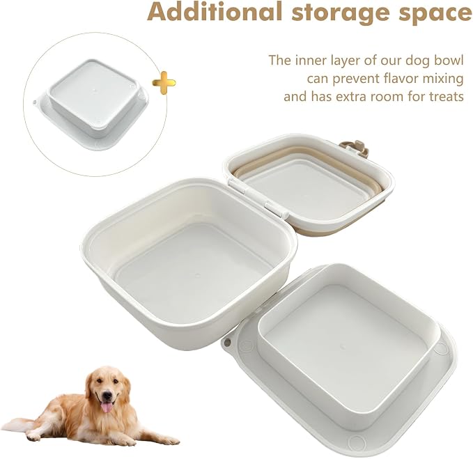 Collapsible Dog Bowls, Travel Food and Water Double Bowl for Cats & Dogs, 2-in-1 Portable BPA-Free Feeding Solution, Perfect for Traveling, Camping & Walking (L/ 100oz)