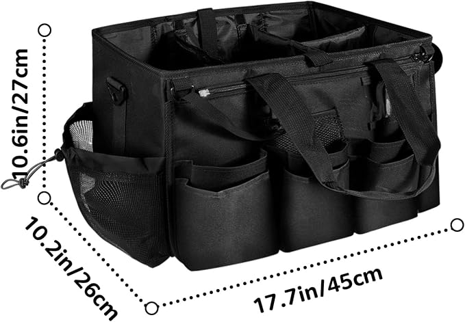 Boczif Cleaning Caddy Bag Wearable,Cleaning Caddy Supplies Organizer（Black） | with Handle, Shoulder Straps & Detachable Divide, Cleaning Tool Organizers Tote Bag for Cleaners & Housekeepers