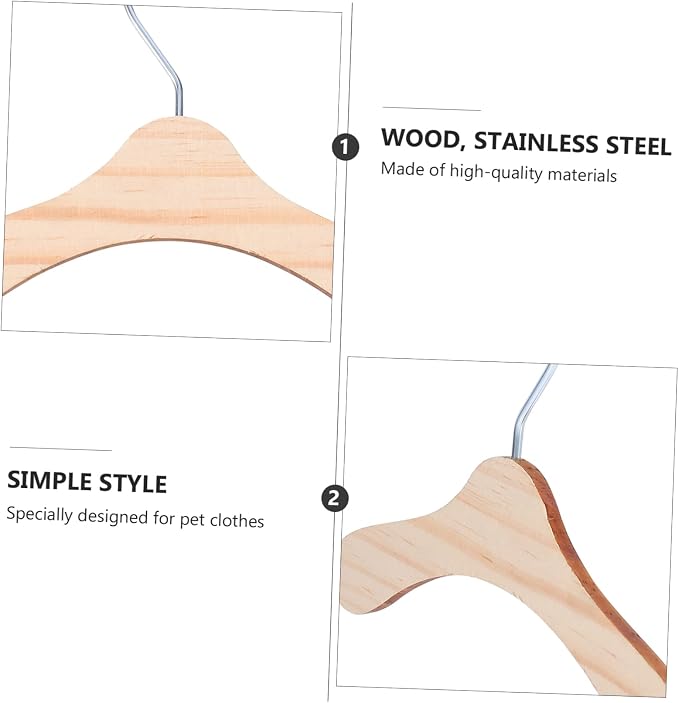 VICASKY 10pcs Pet Costume Rack Wooden Clothes Hangers for Dogs and Cats Small Strong Portable Apparel Organizer for Home Storage