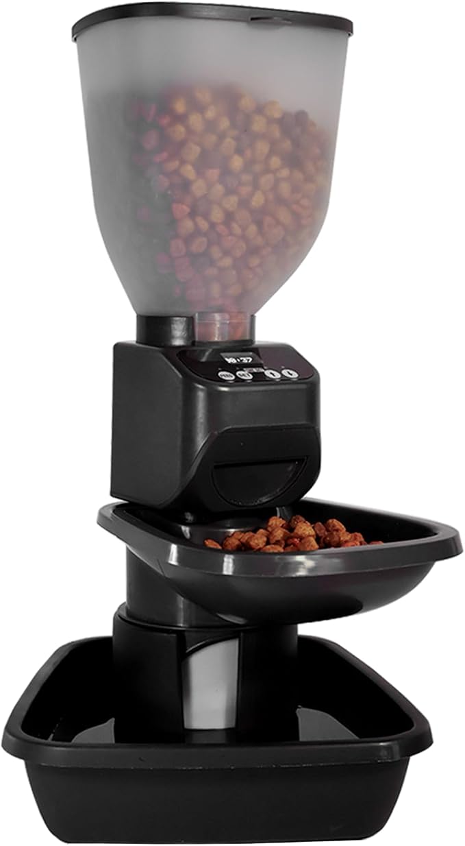 Feeding Friend® Automatic Dog & Cat Food Feeder with Water Dispenser, Smart Portion Control, OLED Display, Anti-Jam Design, Battery Operated, XS 4–15 lbs Pets, Black
