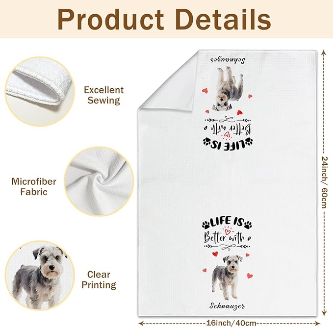 WwongxianB Schnauzer Kitchen Towels Decorative Set of 2, Funny Tea Towel Hand Towels Highly Absorbent Soft Dish Cloths 16x24 Inches, Bathroom Dining Room Decor, Schnauzer Gifts for Dog Lovers -13
