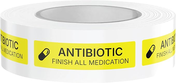 Dispensed Medication Veterinary Pharmacy Labels | Roll of 500 | Clinical-Grade Color-Coded Stickers for Medication Bottles (Antibiotic)