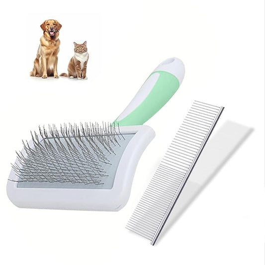 Slicker Brush for Dogs & Pet Comb,Grooming Brush for Thick,Fluffy,Shedding Fur on Dogs and Cats Soft,Gentle Pins for Grooming