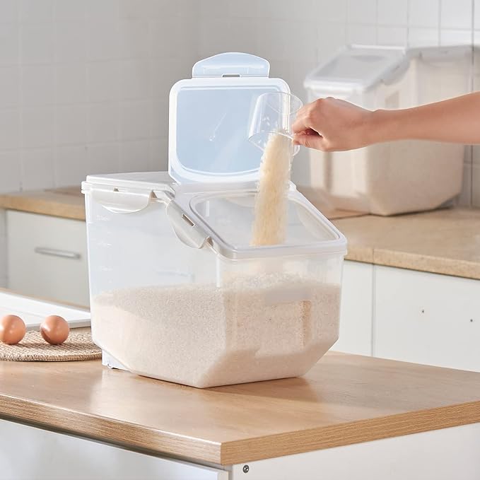 10 Liter / 20 lbs Rice Storage Container with Measuring Cup, BPA free, For Rice | Grain | Pet Food | Flour, 1 count, Clear