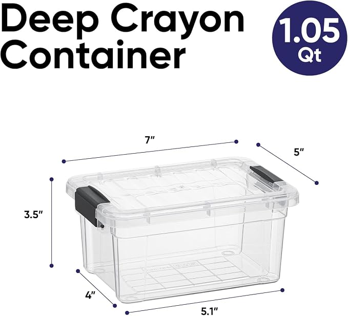 Superio 1.05 Quart Mini Clear Plastic Storage Container with Lid, Stackable Small Organizer Box for Crayons, Art Supplies, Beads, Sewing, Stationery & Food Storage, 4 Pack