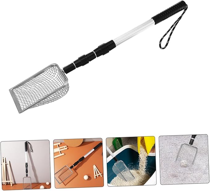 Telescopic Stainless Steel Cat Litter Scoop with Ergonomic Non-Slip Handle Lightweight Mesh Shovel for Easy Cleaning and Compact Storage Pet Waste Scooper with Extendable Handle