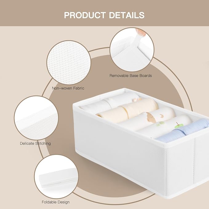 Drawer Organizer Clothes, 21 Pack Dresser Organizer for Baby Clothes, Underwear, Sock- Foldable Closet Organization and Storage Dividers Bins for Nursery, Bedroom (White)