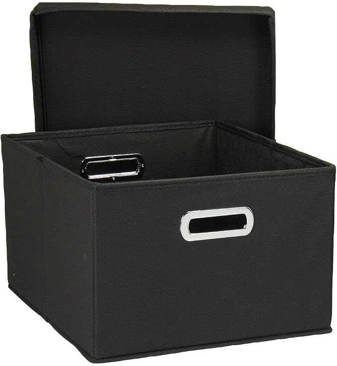 Household Essentials Fabric Storage Boxes with Lids and Handles, Black