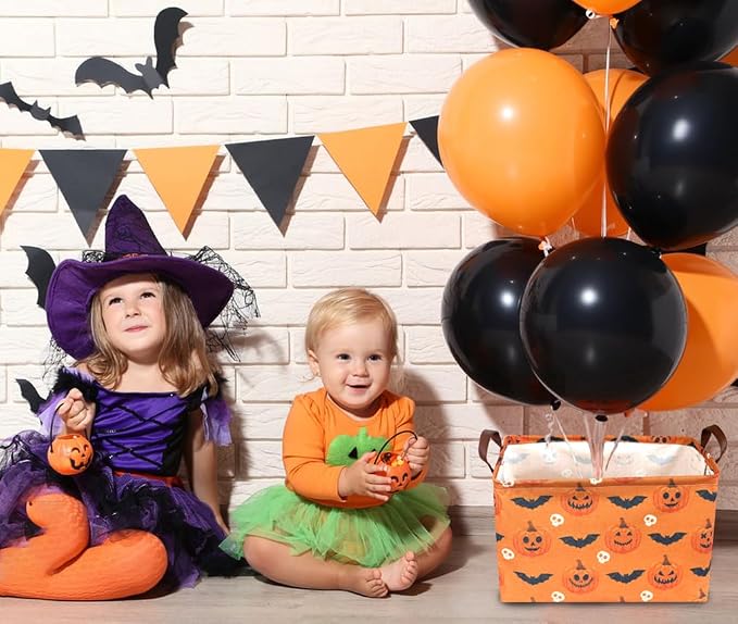Rectangular Halloween Baskets,Pumpkin Basket for Kids with Handles. Candy Basket,Books Bins. (Halloween Pumpkin)