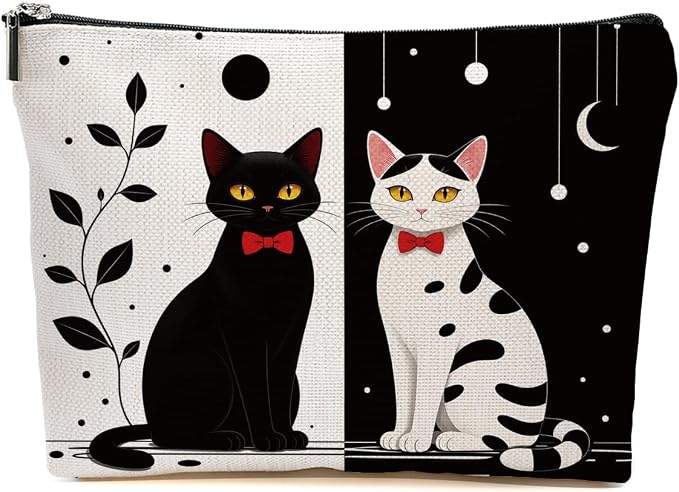 Cute Black White Cat Makeup Bag Cats Gifts Cosmetic Bag Zipper Pouch | Travel Toiletry Bags Christmas Birthday Gifts for Women Mom Girls Sisters Daughters Friends Cats Lover Pet Owner