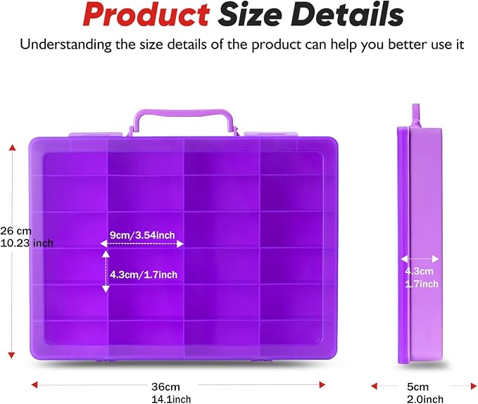 Toy Storage Organizer Case for Hot Wheels Car, for Matchbox Cars, for Mini Toys, for Small Dolls. Carrying Box Container Carrier with 24 Compartments (Box Only) (Purple)