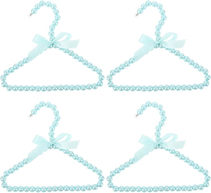 4pcs Small Pearl Pet Clothes Hanger Rack 20cm Blue for Cat Clothing | Plastic and Iron Wire Build, Pet Stores and Grooming Salons, Elegant Design for Displaying Outfits and Organized Storage