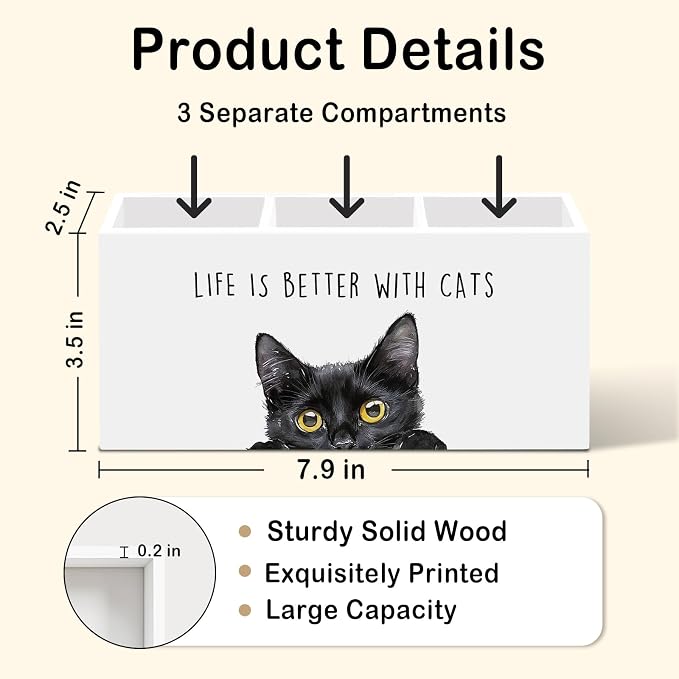 Black Cat Gifts Pen Pencil Holder for Desk, Funny Black Cats Lovers Gift Office Desk Accessories, Life Is Better with Cats Toothbrush Pen Holders Organizer for Women Bathroom Classroom Decor
