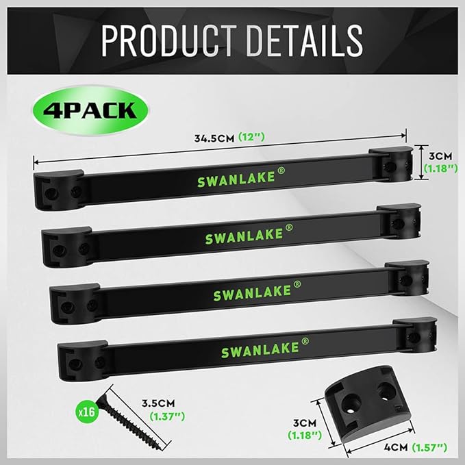 SWANLAKE GARDEN TOOLS 4-Piece 12" Magnetic Tool Holder Storage Organizer, Wall Mount Rack Garage Organization, Magnetic Strip for Garage Organization