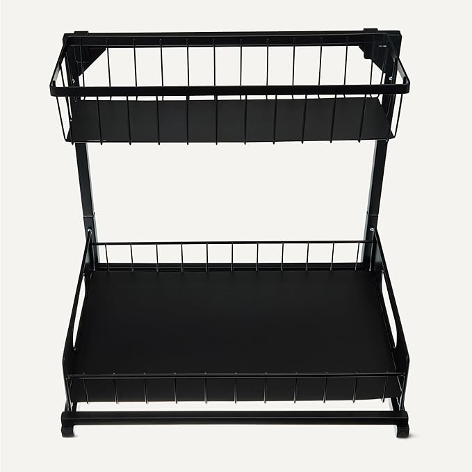 Amazon Basics L-Shape Under Sink Storage Pull Out Cabinet Organizer, Space-Saving Design, Durable and Rust-Resistant, Black, Pack of 2