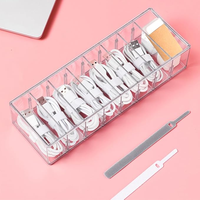 Cord Organizer Box with Cover and 8 Slots Pet Cable Storage Box Charger Organizer Cord Hider Cable Management for Home Office Desk Use