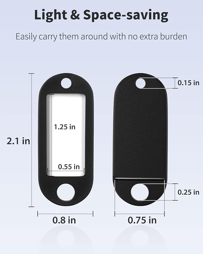 Uniclife 40 Pack Key Tags 2 Inch Plastic Key Chain Tags with Label, Black | Writable key tags with clear windows, blank paper labels, protective films and split rings for easy item identification