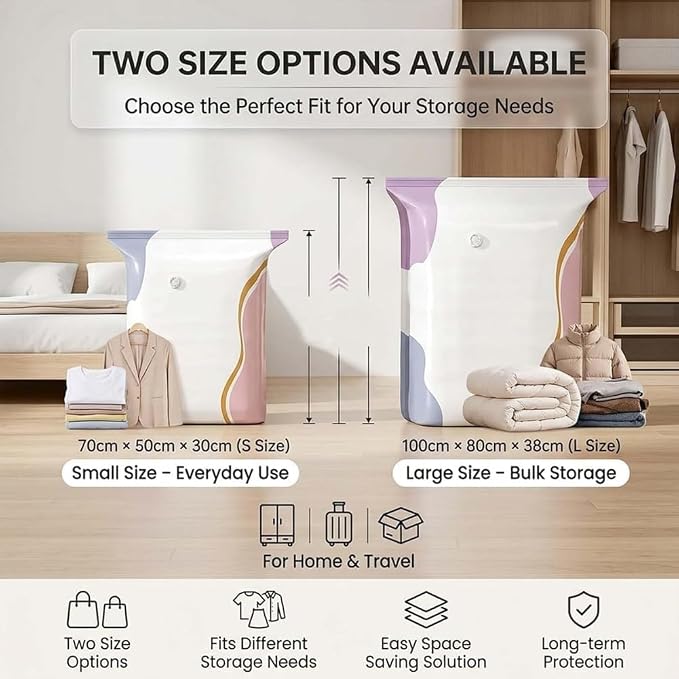 No‑pump Vacuum Storage Bags, Cube Compression Space Saver Bags, 3-Sec Fast Compression, No Pump Needed For Dorm And Home Organizing & Packing (2Pcs/M:19.7 × 27.6 × 11.8 in)
