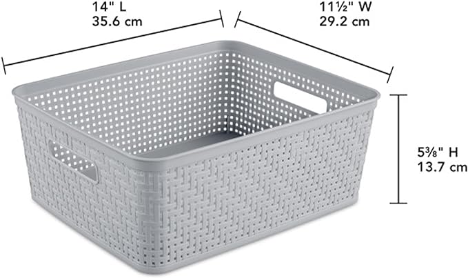 Sterilite 6-Pack Short Basket, Woven Plastic Storage Baskets for Organization, Cement - Organizing Bin Containers with Handles for Bedroom, Bathroom, Dorm, and Closet