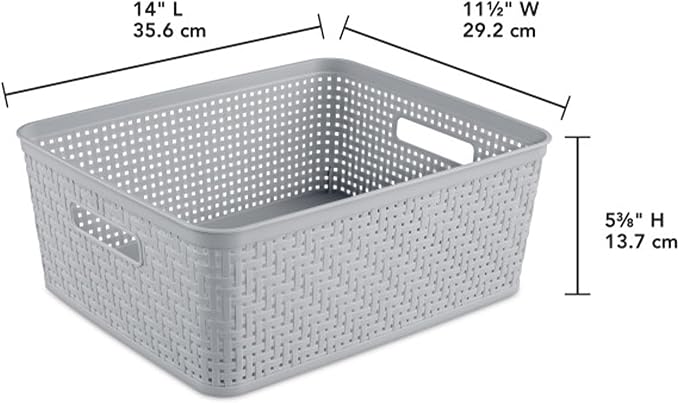 Sterilite 18 Pack Plastic Storage Bin Organization Containers, Short Baskets, Cement