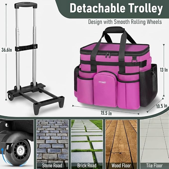 Ytonet Large Cleaning Caddy with Wheels, Cleaning Supplies Organizer | Multiple Storage Pockets Caddy with Wheels, Water Resistant Rolling Tool Caddy for Home, Car, Tool Organizer, Mobile Storage