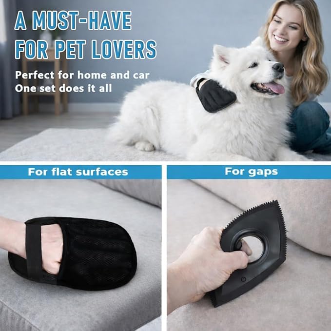 Magic Brush Pet Hair Removal & Mini Pet Hair Remover Tool – Newly Upgraded Reusable Electrostatic Pet Hair Remover Glove for Clothing, Couch, Bed, Carpet & Car Seat (Black)